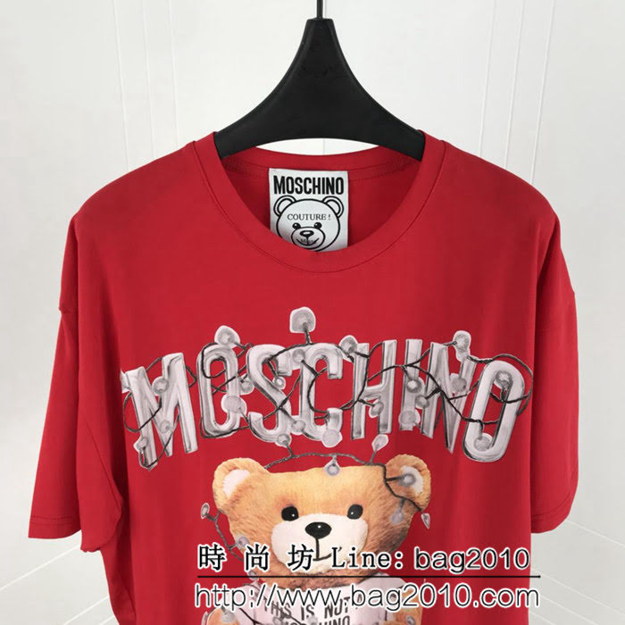 MOSCHIN莫斯奇諾 18ss專櫃最新 聖誕限定款 最新閃粉工藝 男款紅色短袖 ydi2454